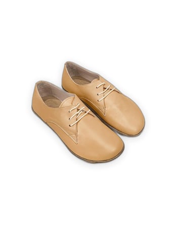 Outlet - Erkek Bağcıklı Oxford Ayakkabı, El Yapımı Barefoot Hakiki Deri Turuncu