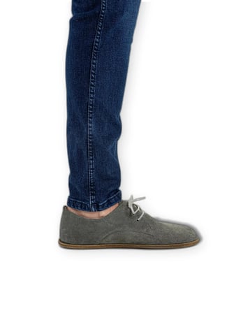 Outlet - Kadınlar için Hakiki Deriden Bağcıklı Barefoot Oxford Ayakkabı Gri