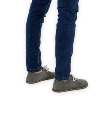 Outlet - Kadınlar için Hakiki Deriden Bağcıklı Barefoot Oxford Ayakkabı Gri