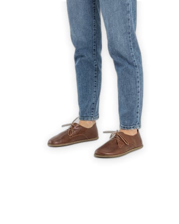 Outlet - Erkekler için Tam Deri Oxford Ayakkabı - Sıfır Topuk Yüksekliği, Barefoot Kahverengi