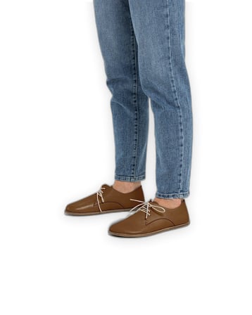 Outlet - Tam Deri Oxford Ayakkabı - Erkek, Geniş Burunlu Taba
