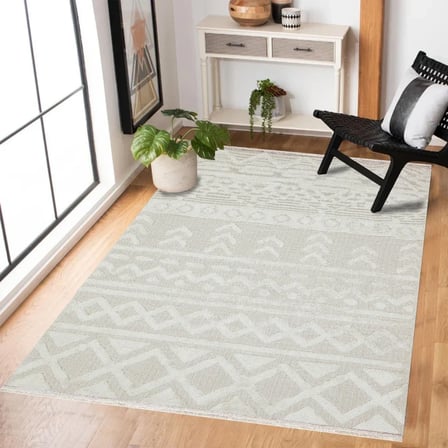 Outlet - Krem Bej Zigzag Geometrik Modern Kaymaz Taban Salon Halısı Dijital Baskı