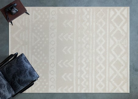 Outlet - Krem Bej Zigzag Geometrik Modern Kaymaz Taban Salon Halısı Dijital Baskı