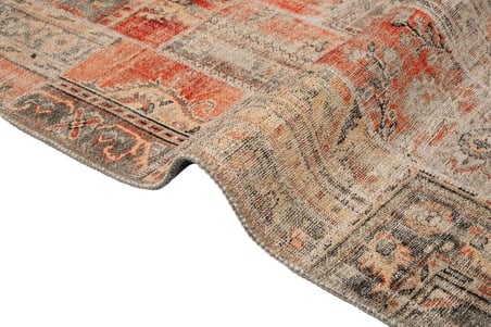 Outlet - Krem Kırmızı Patchwork Modern Kaymaz Taban Makinede Yıkanabilir Salon Halısı Dijital Baskı
