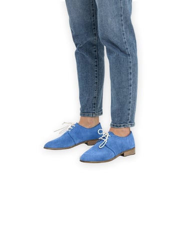 Outlet - Kadınlar için Süet Bağcıksız Oxford Ayakkabı - Bağcıklı Kapanış Mavi