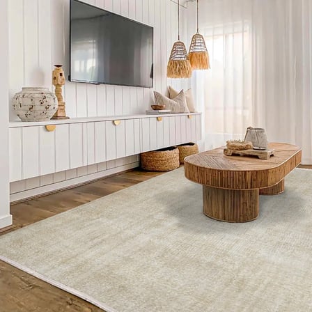 Outlet - Bej Krem Desensiz Melanje Modern Kaymaz Taban Salon Halısı Dijital Baskı