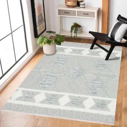 Gri Geometrik Modern Kaymaz Tabanlı Salon Halısı Koridor Etnik