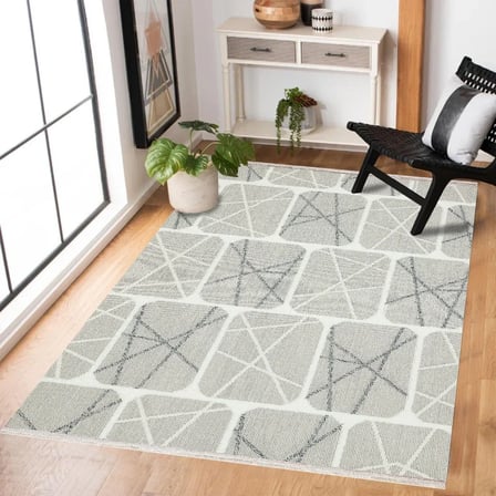 Gri Geometrik Modern Salon Halısı Kaymaz Taban Koridor İskandinav