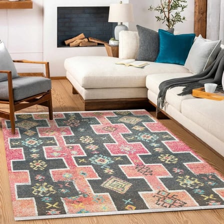 Antrasit Geometrik Dijital Baskı Salon Halısı Kaymaz Taban Koridor