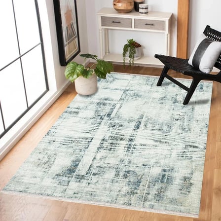 Mavi Soyut Desenli Dijital Baskı Kaymaz Taban Salon Halısı Koridor