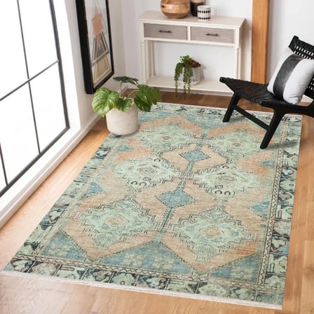 Açık Bej Geometrik Eskitme Halı Kaymaz Taban Salon Halısı Koridor