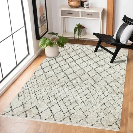 Dijital Baskı Modern Geometrik Krem Halı Kaymaz Taban Koridor Salon