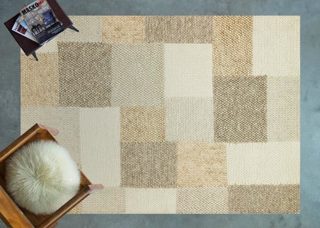 Krem Geometrik Desenli Kaymaz Taban Dijital Baskı Halı Modern
