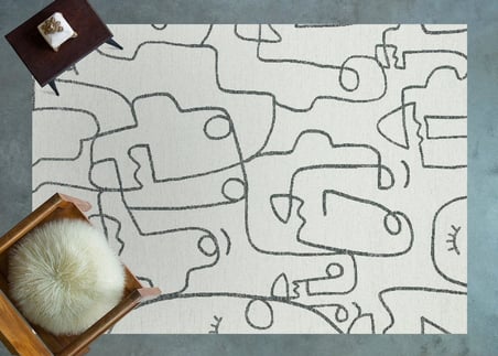 Beyaz Soyut Desenli Kaymaz Tabanlı Dijital Baskı Halı Modern
