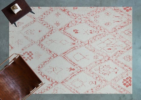 Kırmızı Krem Etnik Geometrik Kaymaz Tabanlı Salon Halısı Koridor