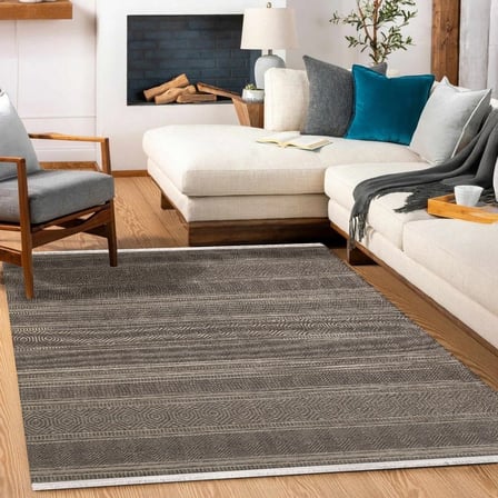 Vizon Kahve Geometrik Desenli Modern Salon Halısı Kaymaz Koridor