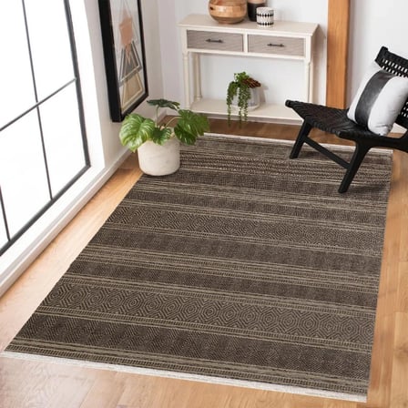 Vizon Kahve Geometrik Desenli Modern Salon Halısı Kaymaz Koridor