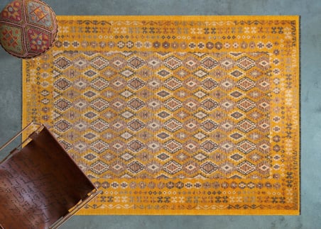 Hardal Sarısı Geometrik Desenli Kaymaz Taban Salon Halısı Koridor