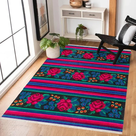 Fuşya Siyah Çizgili Bohem Koridor Halısı Dijital Baskı Salon Tipi
