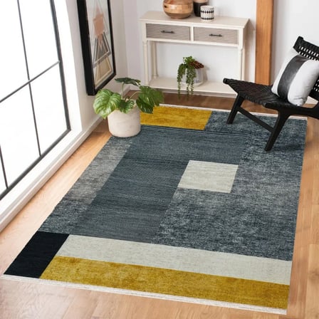 Dijital Baskı Antrasit Gri Geometrik Modern Salon Halısı Koridor