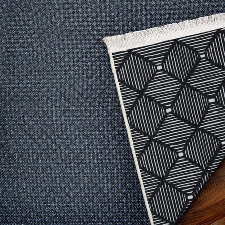 Gri Antrasit Geometrik Eskitme Modern Kaymaz Taban Salon Halısı Dijital Baskı