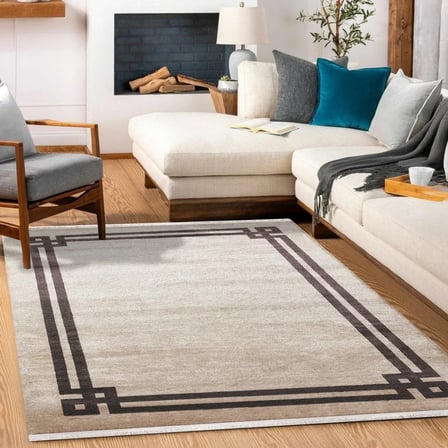 Ekru Vizon Geometrik Modern Kaymaz Tabanlı Salon Halısı Koridor Tipi