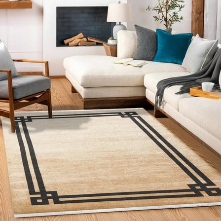 Ekru Vizon Geometrik Modern Kaymaz Tabanlı Salon Halısı Koridor Tipi