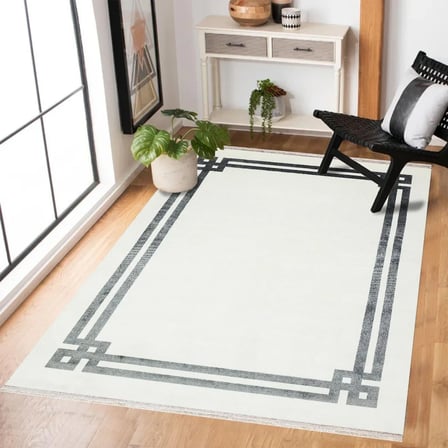 Beyaz Ekru Geometrik Desenli Dijital Baskı Salon Halısı Koridor İçin Uygun