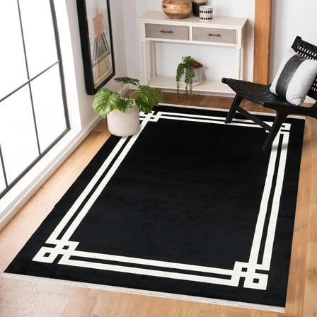 Siyah Antrasit Geometrik Dijital Baskı Kaymaz Taban Halı Koridor Salon