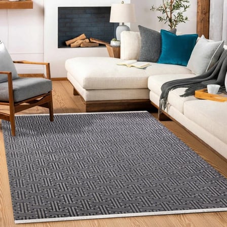 Gri Geometrik Desenli Kaymaz Taban Salon Halısı Koridor Modern Tasarım