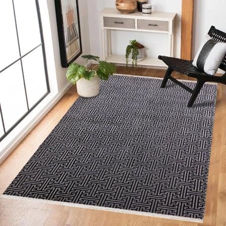 Gri Geometrik Desenli Kaymaz Taban Salon Halısı Koridor Modern Tasarım