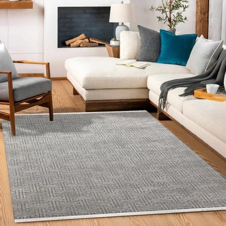 Gri Geometrik Desenli Modern Kaymaz Taban Salon Halısı Koridor Modeli