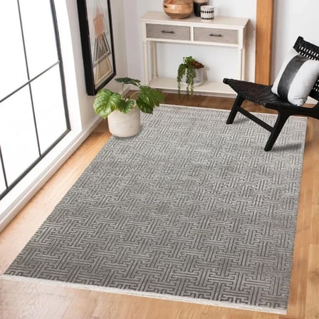 Gri Geometrik Desenli Modern Kaymaz Taban Salon Halısı Koridor Modeli