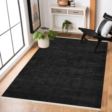Antrasit Gri Modern Geometrik Kaymaz Taban Dijital Baskı Halı