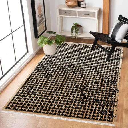 Siyah Geometrik Desenli Modern Salon Halısı Dijital Baskı Koridor
