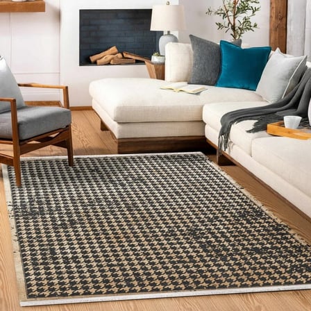 Siyah Geometrik Desenli Modern Salon Halısı Dijital Baskı Koridor