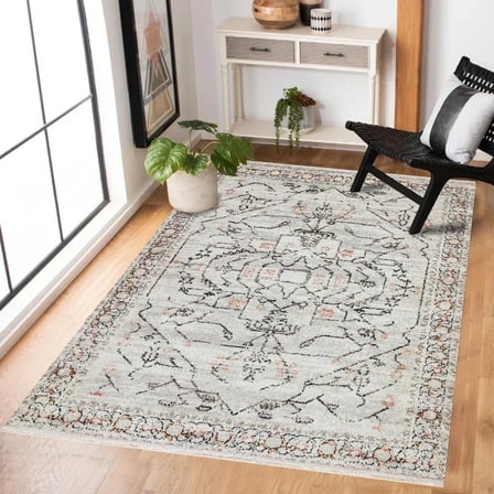 Gri Eskitme Salon Halısı Dijital Baskı Kaymaz Taban Koridor Vintage Model