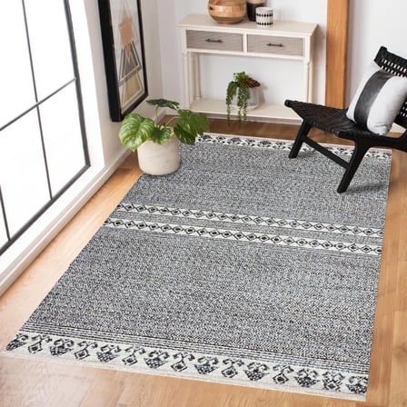 Gri Geometrik Desenli Salon Halısı Dijital Baskı Kaymaz Koridor