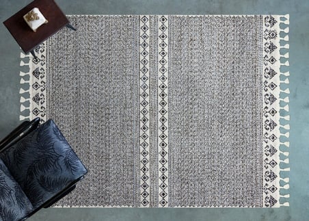 Gri Geometrik Desenli Salon Halısı Dijital Baskı Kaymaz Koridor
