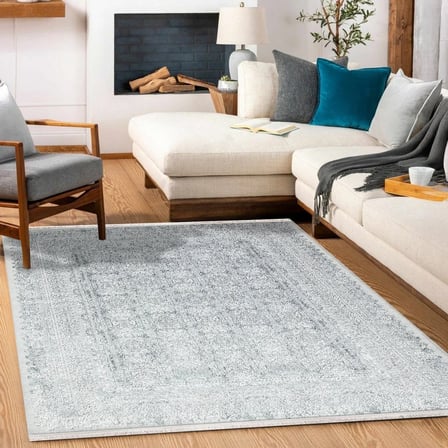 Gri Salon Halısı Modern Madalyon Desenli Kaymaz Taban Koridor