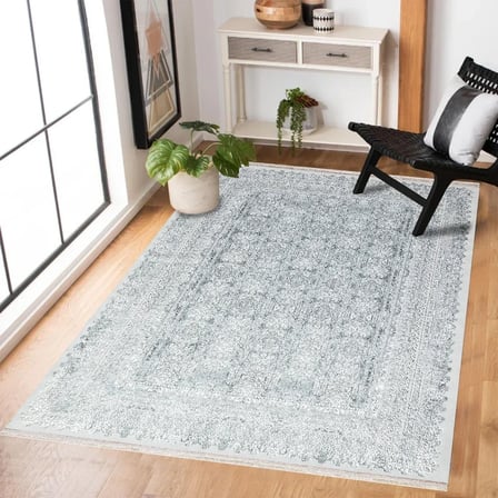 Gri Salon Halısı Modern Madalyon Desenli Kaymaz Taban Koridor