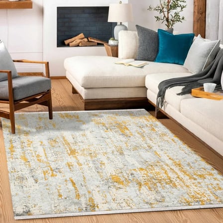 Ekru Sarı Modern Soyut Dijital Baskı Salon Halısı Kaymaz Taban