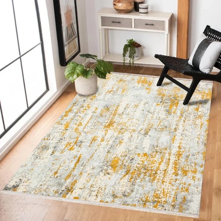 Ekru Sarı Modern Soyut Dijital Baskı Salon Halısı Kaymaz Taban