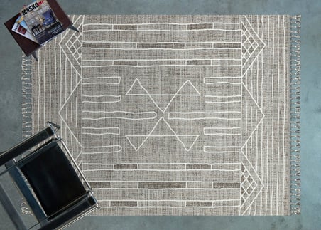 Gri Geometrik Desenli Kaymaz Taban Salon Halısı Koridor Modern