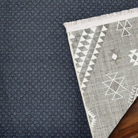 Antrasit Gri Geometrik Desenli Kaymaz Taban Halı Koridor Salon