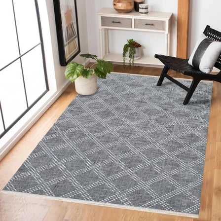 Gri Geometrik Desenli Dijital Baskı Salon Halısı Koridor Modern