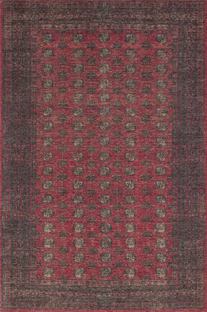 Kırmızı Geometrik Desenli Kaymaz Taban Salon Halısı Koridor Eskitme Vintage Tarz