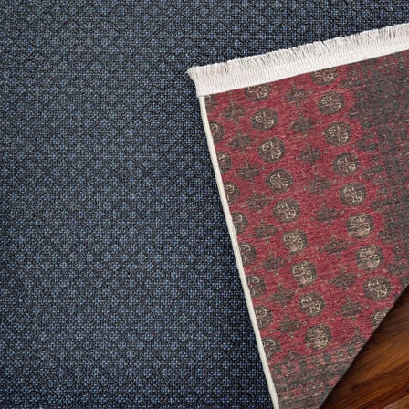 Kırmızı Geometrik Desenli Kaymaz Taban Salon Halısı Koridor Eskitme Vintage Tarz