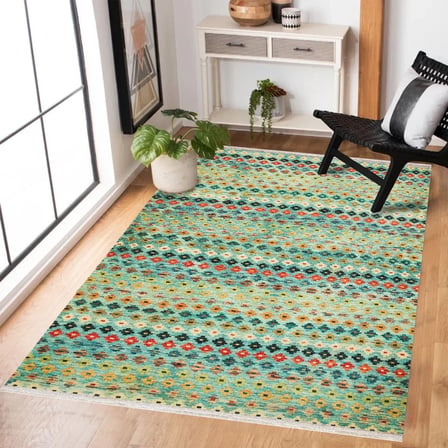 Turkuaz Geometrik Dijital Baskı Kaymaz Taban Salon Halısı Koridor