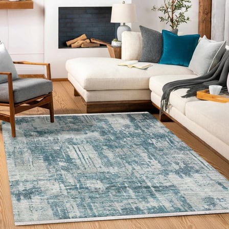 Gri Petrol Mavisi Soyut Modern Salon Halısı Dijital Baskı Koridor